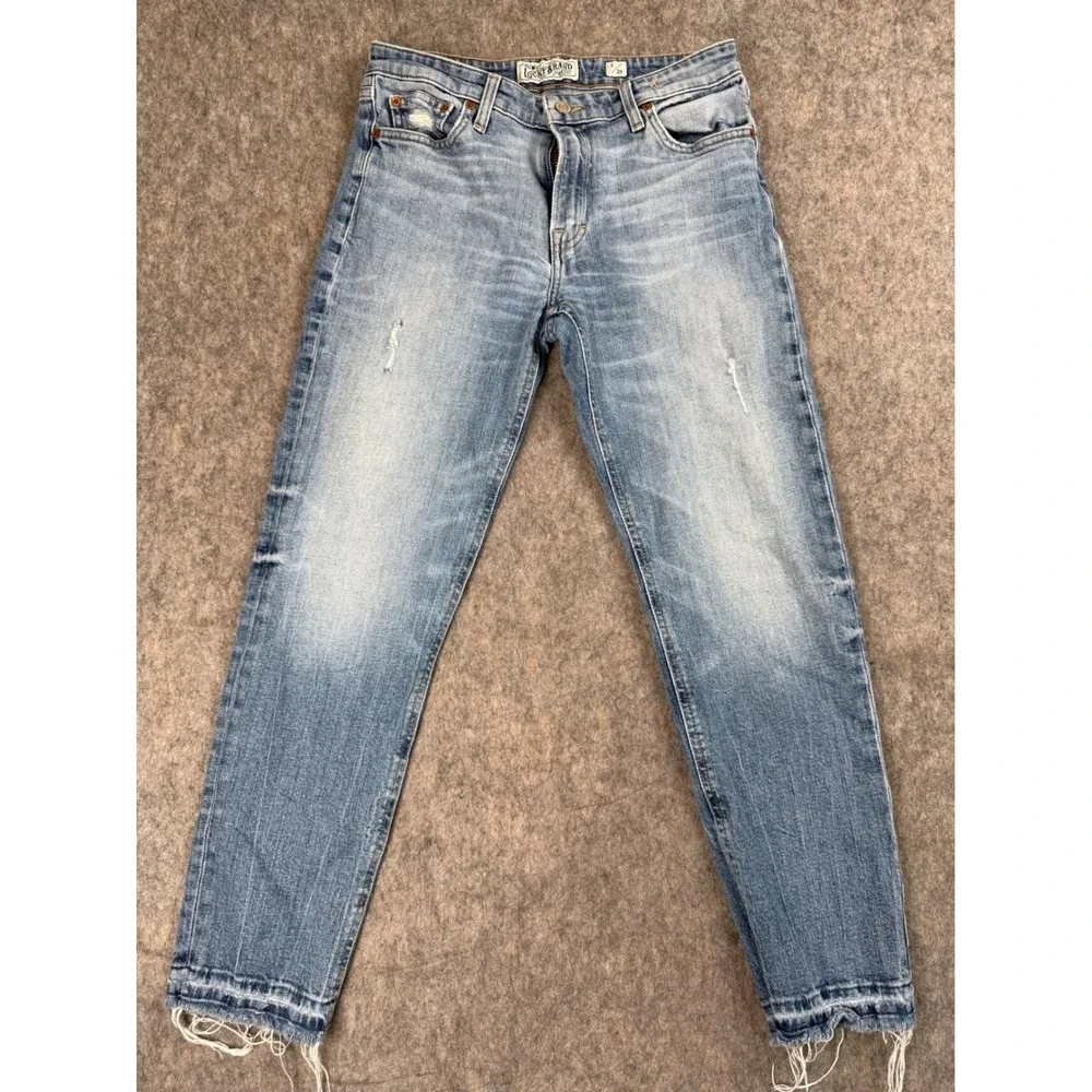 Lucky Brand Sienna Slim Boyfriend Jeans Light Wash Distressed Raw Hem Size‎ 2 26
